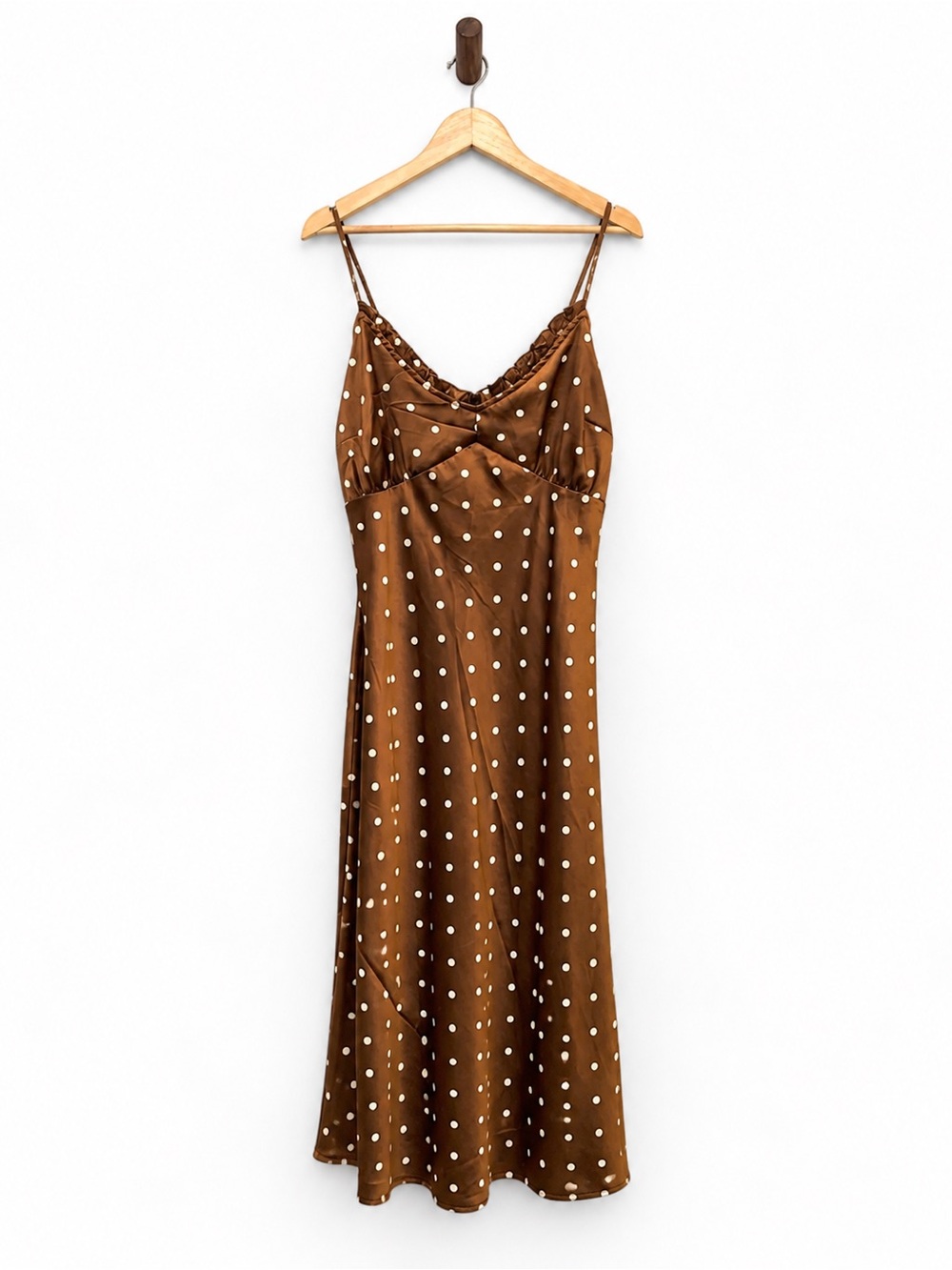 Japna Brown Polka Dot Satin Slip Maxi Dress XL
